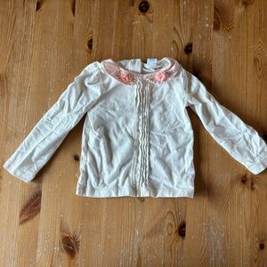 Janie and Jack Cream Long Sleeve Top with Pink Floral Collar